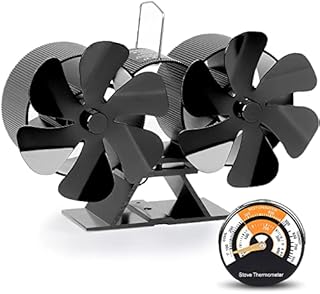 Hanaoyo Wood Stove Fan with Double Motors, 12 Blades Wood Stove Fan Heat Powered, Fireplace Fan with Magnetic Thermometer, Wood Stove Accessories Non Electric Fan for Wood/Gas/Log Burner Stove