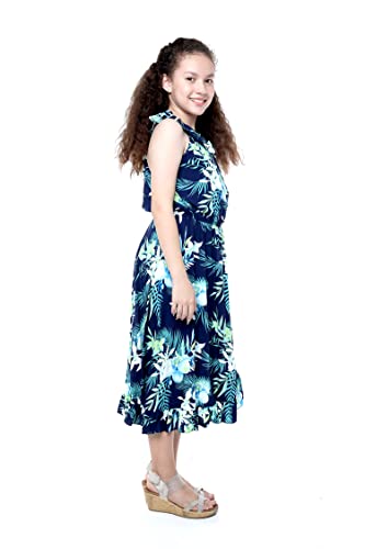 Image of Family Matching Hawaiian Clothes, Orchid Breeze Navy | Lightweight 100% rayon • Family matching outfits • Beach vacations • Luaus • Cruises • Family photos