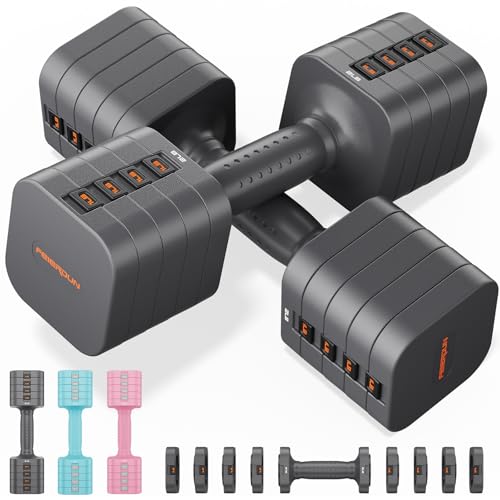 FEIERDUN Adjustable Dumbbell Set of 2, Each 2/4/6/8/10 lbs Weight for Women, Quick Adjust Weight, Double Locking Protection, Versatile Hand Weights for Home Gym & Outdoor Exercise