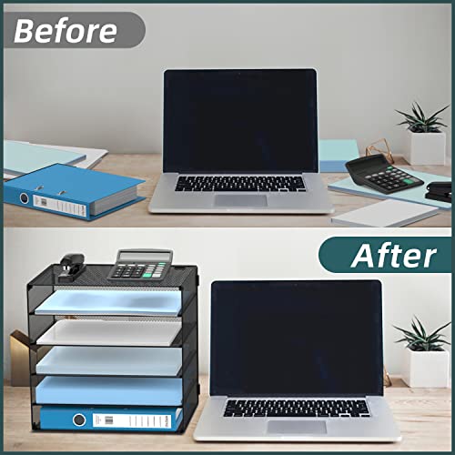 Daltack Paper Organizer For Desk, 5-Tier Desk Organizer Tray, Paper Organizer Storage, Paper Tray Organizer For Home Office School, Black #TOP2