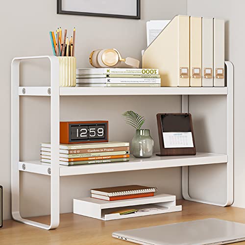 AUSHOPLAH Desktop Organizer Rack, Office Desk Storage Shelf, Wooden Bookshelf (White) - 4 Shelves,...
