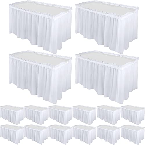 Tegeme 16 Pieces White Plastic Table Skirts for Rectangle Tables, 14 ft x 29 in Disposable Ruffle Table Skirting with Adhesive Strip, Bulk Party Supplies for Wedding, Birthday, Baby Shower & Banquet