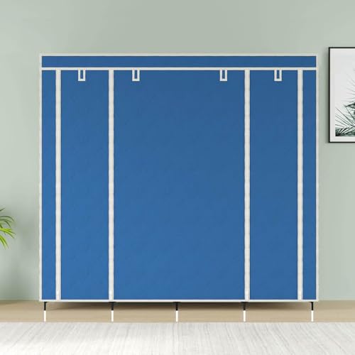 Image of Maison & Cuisine 12 Shelves Fancy Layer Collapsible Blue Wardrobe Portable Almirah Foldable Racks for Clothes Cupboard Cloth Plastic Frame Organizer (88370)