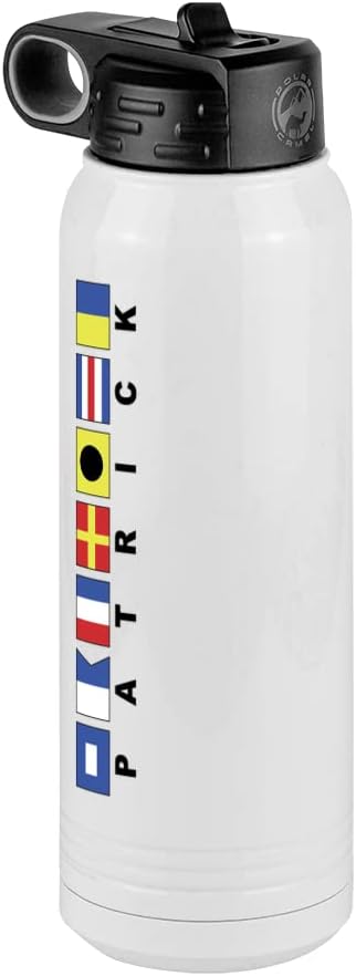 Just So Posh Personalized Nautical Flags Water Bottle, Gift for Dad, White 30 oz Polar Camel with Straw Lid, Stainless Steel, Vacuum Insulated