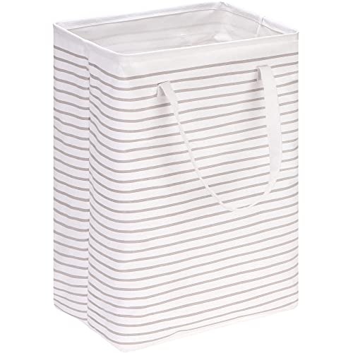 Hinwo 20 Gal / 77L Freestanding Large Laundry Hamper, Collapsible Laundry Storage Basket with Easy Carry Extended Handles for Clothes Toys, 16 x 12 x 24 Inches, Grey Stripe