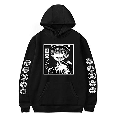famesale Jibaku Shounen Toilet Bound Hanako Kun Harajuku impresso camisola com capuz para mulher homens roupa de desporto com canguru bolso lã roupa solta quente Pull-Over - Casual Preto 2