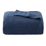 Bedsure Gentlesoft 100% Cotton Large Throw Blanket for Couch 50x70 inches - Breathable and Soft, Waffle Weave Throw Blanket for Office, Navy