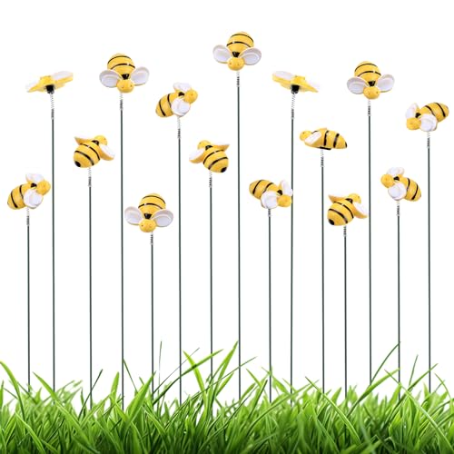 NQEUEPN 15uds Jardín Decoración, Resina Estaca Jardin Abejas Vívidas Estacas Decorativas para Plantas de Abejas Decoraciones Artísticas para Macetas Césped Patio Macizos de Flores