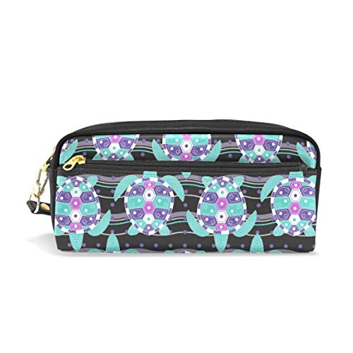 Preisvergleich Produktbild Ahdyr Cartoon Nette Meeresschildkröte Tropische Meereswellen Lila Punkte PU Leder Bleistiftetui Tasche Reißverschluss Rechteckige Große Stifttasche Beuteletui Make-up Kosmetiktasche