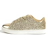 LUCKY STEP Glitter Shoes Sparkly Bling Shiny Bedazzled Lace up Fashion Sneakers for Women (All Gold,10 B(M) US)