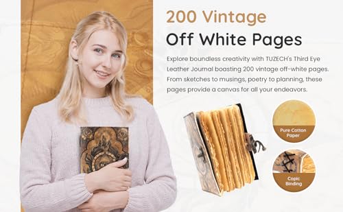 TUZECH Livro de feitiços de couro encadernado diário com borda de baralho Grimório impresso diário d