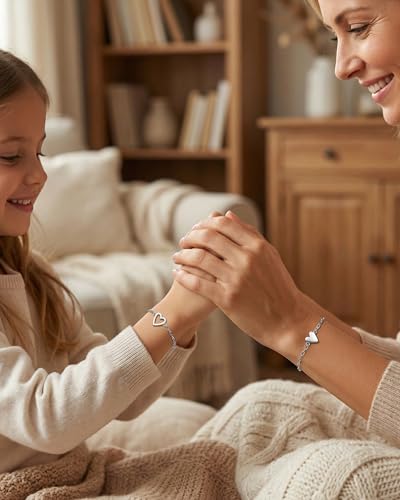 Image of Mother Daughter Bracelets Set for 2 Matching Heart Bracelets for Mother and Daughter to My Mom Bracelet Birthday Mothers Day Gifts for Mom Daughters