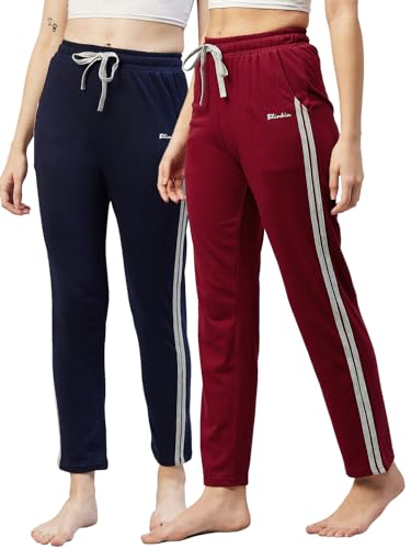 Image of BLINKIN Women Cotton Stribed Casual Style Pyjamas|Lowers With 2 Side Pockets : Ideal For Night Wear & Comfort Wear - The Ultimate Relaxed Fit Track Pants (Combo-608)