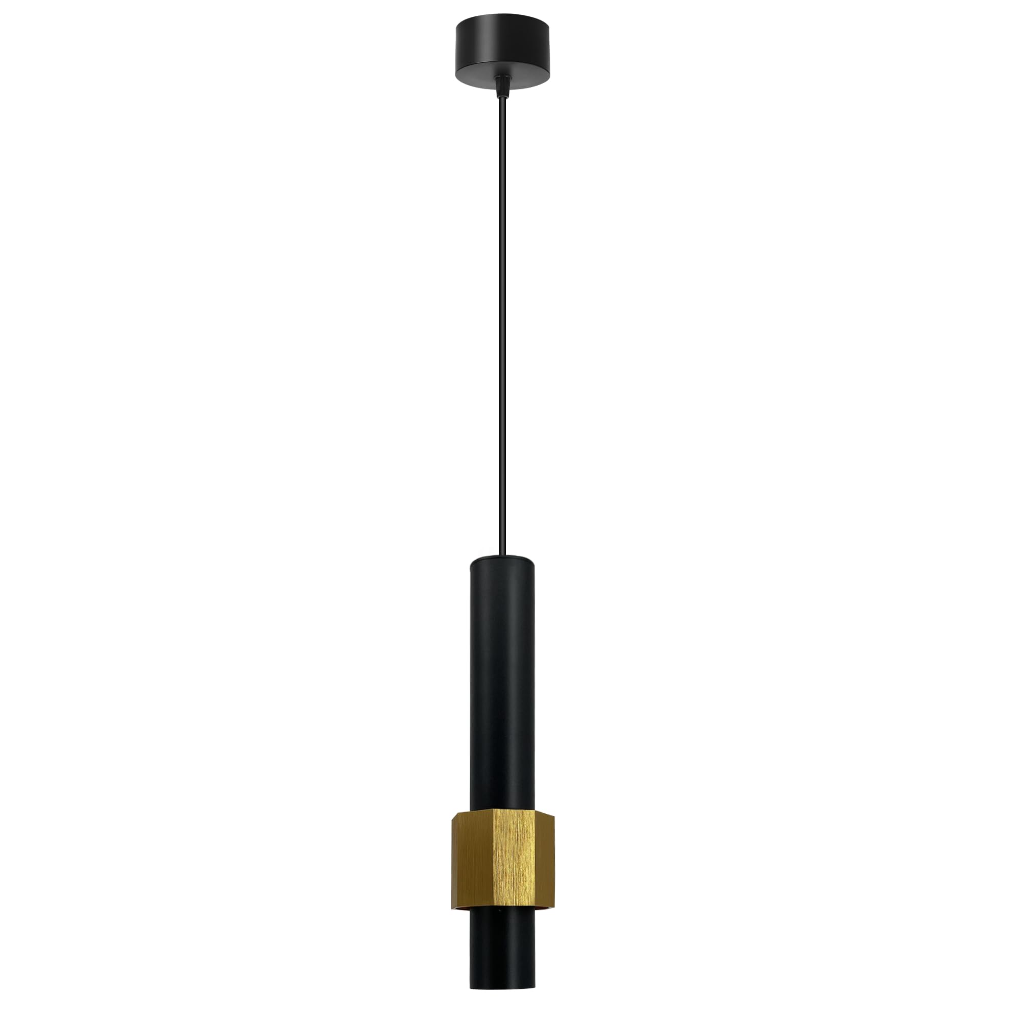LEDSone 1PCS Modern LED Cylinder Pendant Light 5W Gold & Black Long Tube Chandelier φ4 x 28cm for Dining Room, Shop, Bar Counter