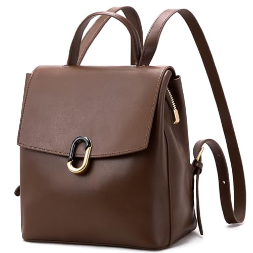 Image of BOYATU Genuine Leather Backpack Purse for Women: Leather Backpack Elegant Shoulder Bags - Fashion Travel Handbag (Coffee brown)