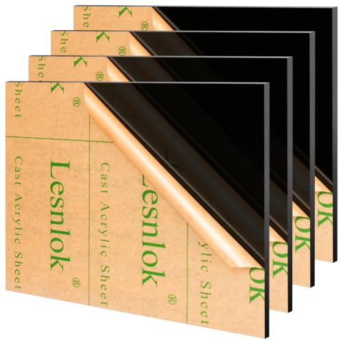 Image of Lesnlok Black Transparent Acrylic Sheet 12 x 16 x 1 /16 inch Thick 1.5mm 4 Pieces Cast Plexiglass Sheet for Sign,Craft,Painting,Laser Cutting (4, 12 x 16 x 1 /16)