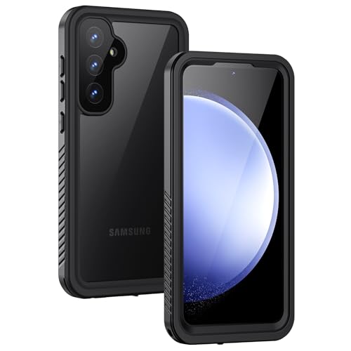 Lanhiem for Samsung Galaxy S23 FE Case IP68 Waterproof Dustproof Case with Built-in Screen Protector Full Body Heavy Duty Shockproof Protective Cover for Galaxy S23 FE - Black/Clear