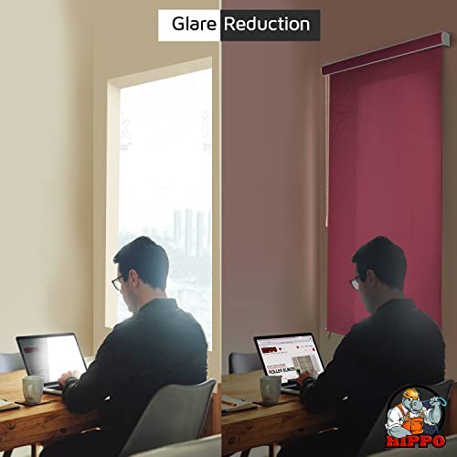 Image of HIPPO 180 GSM HDPE Outdoor Balcony Roller Blind, UV & Dust Protection Corded Roll Up and Down Light Filtering Blinds for Garden (Burgundy, 4FTX9FT)