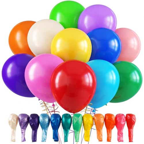 RUBFAC Rainbow Balloons, 120pcs Party Balloons for Birthday Baby Shower Graduation Anniversary Wedding Party Supplies Garland Arch Decoration,12 Inches, Assorted Color
