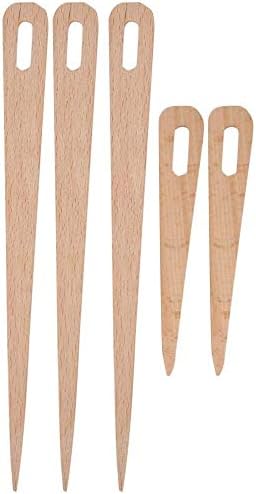 Big Eye Knitting Needles, 5Pcs Wooden Weaving Crochet Needle Hand Loom Stick Wooden Knitting Fork Eye Needle Tapestry Weaving Loom Tool