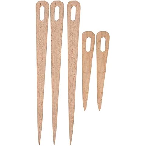 Big Eye Knitting Needles, 5Pcs Wooden Weaving Crochet Needle Hand Loom Stick Wooden Knitting Fork Eye Needle Tapestry Weaving Loom Tool Cover