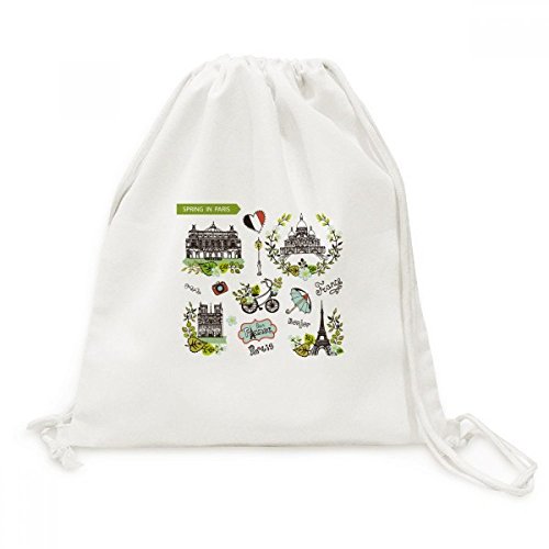 Sac cordon en toile durable imprimé artistique Tour Eiffel Paris