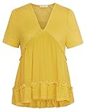 GRACE KARIN Short Sleeve Blouse for Women 2025 Casual V-Neck Ruffle Tops Yellow M