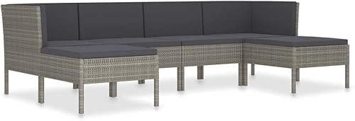 vidaXL Juego de 4 piezas de ratán de polietileno para patio, color gris, resistente a la intemperie, diseño modular, comodidad acolchada, fácil de