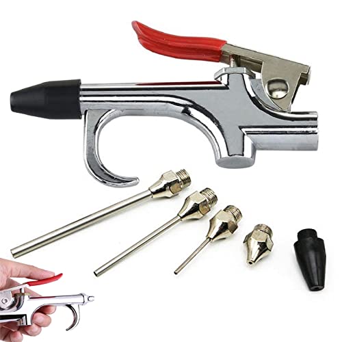 Soufflette Pistolet à Poussière Métal Air Comprimé de Pistolet avec 4 Embouts Becs Rallonges Air Comprimé pouvez Connexion Rapide pour Souffler la Poudre de Résidu de Poussière et Saleté