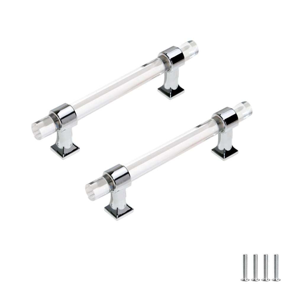 FEEIMOL 2 Pieces Clear Acrylic Cupboard Handles Kitchen Drawer Pulls Door Handles Wardrobe Handle Furniture Cabinet Handle Hole Spacing 128mm Silver — image 1