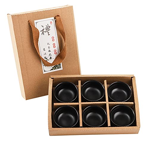 Foraineam 12 Pcs Ceramic Sake Tea Cups, 1.5 Ounces / 45ml Premium Black Pottery Asia Japanese Teacups Set, Kungfu Style Tea Accessories Handcraft Gift Box Pack