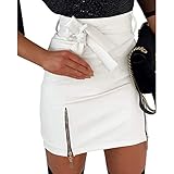  LAEMILIA Jupe Femme Simili Cuir Femme Taille Haute Jupe Crayon Courte Mini Jupe Sexy Skrit Short avec Ceinture Noeud Papillon Fermeture Eclaire Couleur Unie Vintage Chic Elégant
