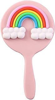 HEALLILY Portable Makeup Mirror Cute Handheld Mirror Portable Small Handle Mirror Lovely Rubber Rinbow Makeup Mirror Travel Vanity Mirror for Gilrs Women Gift Makeup Vanity Mirror