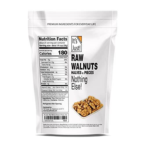 It's Just - Raw Walnuts, California Grown, Made In Usa, 20Oz (1.25Lb), Unsalted, Halves & Pieces #TOP1