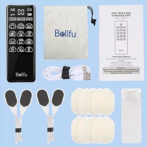 Belifu Heat Therapy Tens Ems Unit, Muscle Stimulator For Pain Relief, Independent Dual Channel Electric Pulse Massager, 3 Temperature Levels, 36 Modes And 40 Intensities, With Back Clip, 10 Gel Pads #TOP7
