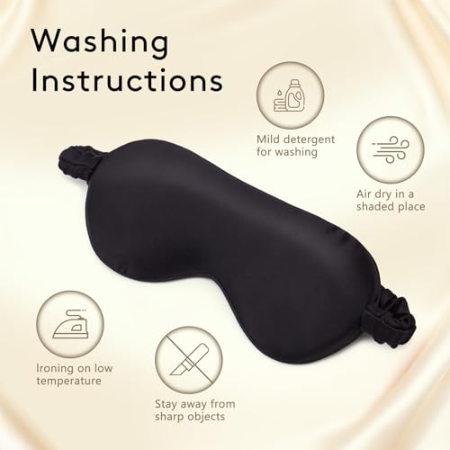 SOO DΞSIVI 100% Pure 6A Mulberry Black Silk Sleep Mask for Women and Men, Adjustable Blackout Eye Cover, Breathable Travel Eye Mask for Sleeping, Zero Pressure Comfort — view 6