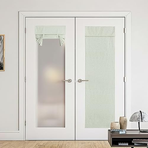 NICETOWN Sheer Door Curtain Natural Linen Thermal Insulated French Door Curtain 100% Blackout Window Shades for Patio Privacy Tie Up Blind for Kitchen