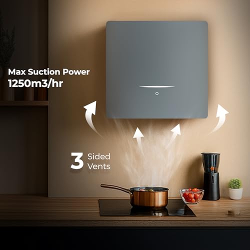 Image of Beyond Appliances Cube Plug N Play Ductless Kitchen Chimney|1250 M /Hr Suction|Auto Clean|5-Stage Charcoal Activated Filter|Touch Control|3-Way Suction|48 Db Low Noise|Grey