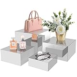 koretech 4Pcs Acrylic Risers Display Stands, Food Risers for Buffet Table, Acrylic Cube Mirror Risers for Catering Dessert, Jewelry Collectibles Party, Silver
