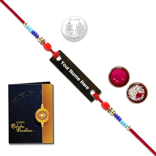 Image of Periapt Multicolor Rakhi Bracelet with Traditional Tilak Set, Pooja Coin and Greeting Card for Brother Raksha Bandhan Celebration