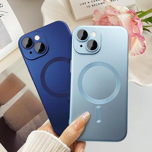 Image of DIZORO Magnetic Case for iPhone 15 Compatible with MagSafe Built-in Camera Lens Protector Slim Soft Silicone Bumper Shockproof Metallic Luster Back Cover Phone Case Sierra Blue