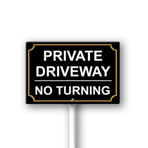 Vdenvileye Private Driveway No Turning Sign For House, 12" x 8" All Aluminum Construction Yard Sign With 12.8" Long Stake, UV Protected Weather Resistant and Easy Install for Lawns Garden