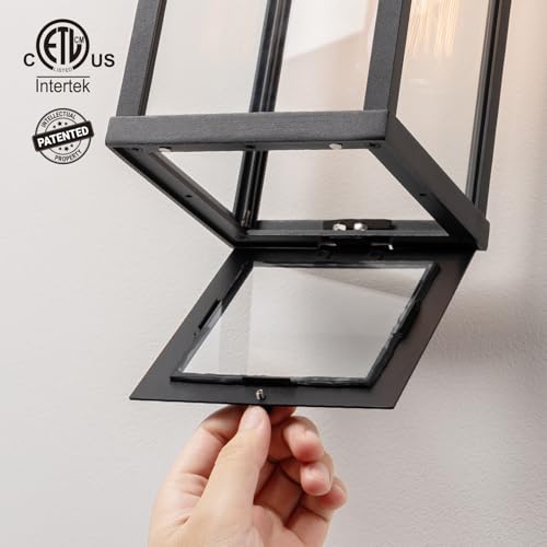 Image of mirrea 18 inch Classic Outdoor Wall Sconce 1 Light in Matte Black Rectangular Metal Frame and Clear Glass Shade Waterproof Porch Light Patio Light Pack of 2