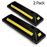 Zone Tech Heavy Duty Rubber Parking Guide - 2 Pcs Premium Quality Durable Car Garage Wheel Stopper Professional Grade Parking with Reflective Yellow Tape Curb