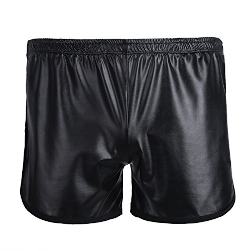 Iefiel Mens Loose Faux Leather Side Split Sport Shorts Hot Boxer Short Pants With A Back Pocket Black Xl (Waist: 36.0-52.0"/92-130Cm) #TOP5