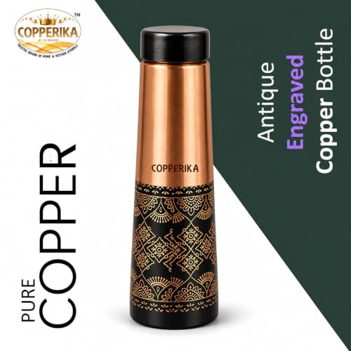 Image of Antique 100% Pure Copper Water Bottle 1 ltr + COPPER 1 TOUNGE CLEANER FREE litre Original Heavy Build | Gift Item | Marriage | Valentine Gift | Return Gift For Home, Office, Kids & Etc
