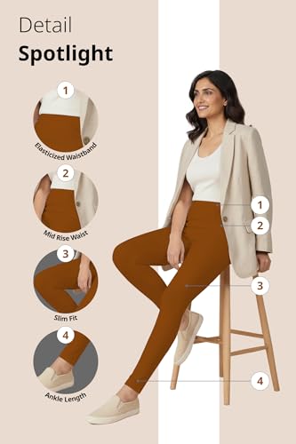 Image of Women's Cotton Lycra Ankle Length Leggings | Regular Rise, Soft 4 Way Stretch Fabric | Casual & Ethnic Wear