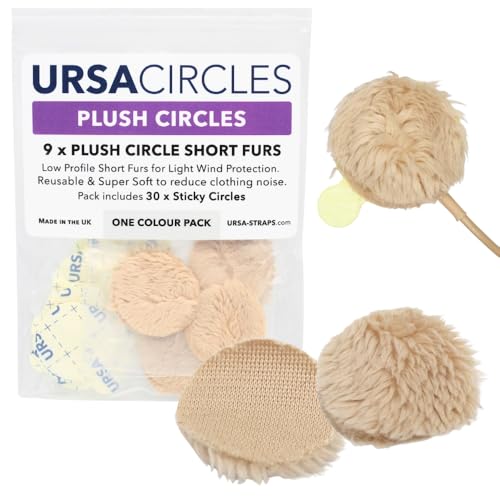 URSA Plush Circles - 5mm length short fur LAV covers. Reusable & Super Soft. 25mm Diameter (9x Circles + 30x Stickies, Beige)