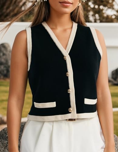 Image of Kedera Women's Sleeveless Knit Striped Sweater Vest Tank Tops Summer Slim V Neck Trendy Pullover, X-Large