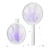 Vertmuro Electric Fly Swatter 4000V, 2-in-1 Foldable Bug Zapper Racket, Fly Zapper Mosquito Zapper Flies Killer with USB Rechargeable Battery, UV Light, Mosquito Killer Zapper Indoor Outdoor, White